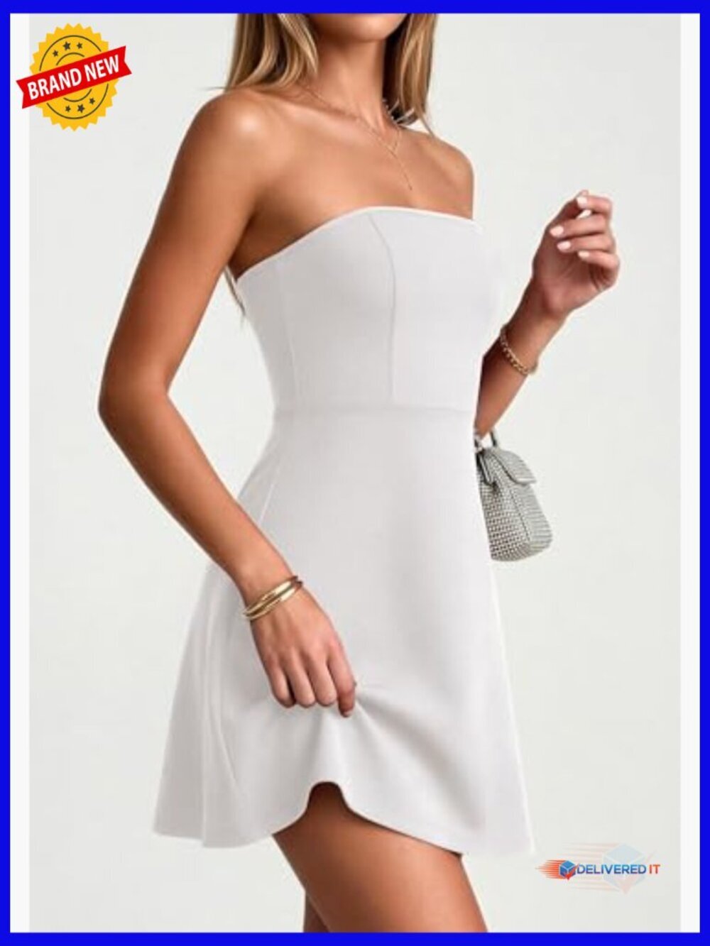 Strapless A-Line Mini Dress Ruched Tube Top Summer Cocktail Party - Picture 3 of 7